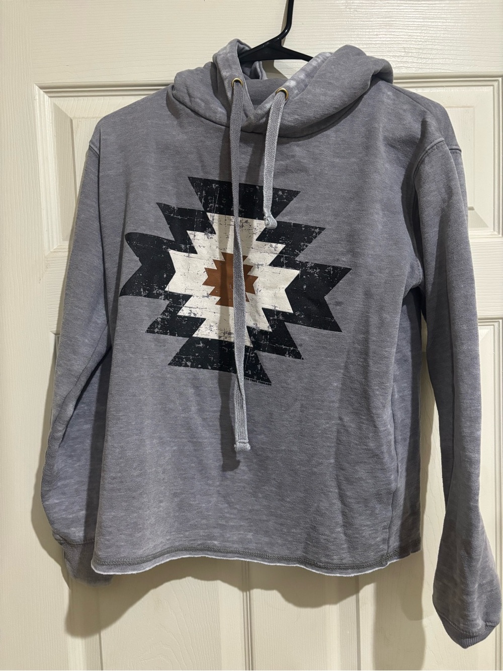 Womens Gray Crewneck Hoodie Sweater with Southwestern Graphic